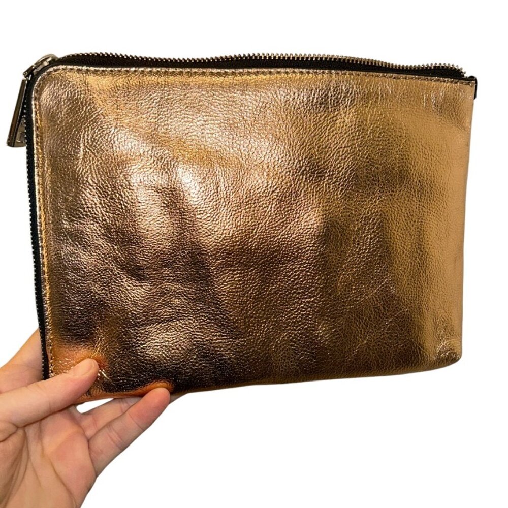 Metallic rose gold half zip around HOLIDAY wallet clutch pouch